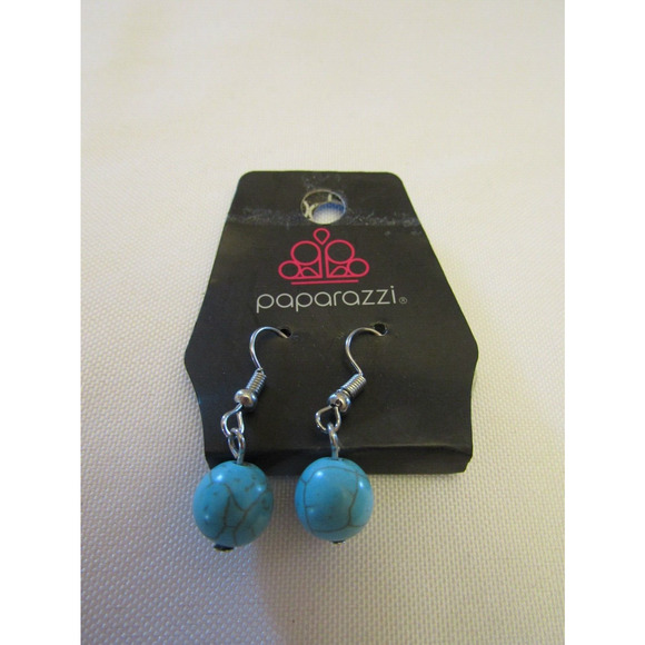 Paparazzi Blue Marble Silver Tone Alloy Drop Earrings Pearl Artsy Boho - Picture 1 of 3
